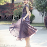 Mauve Dress Bridesmaid Short Sleeve Lace Long Dress Solid Color Chiffon Dress