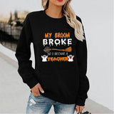 Halloween Costumes Pattern Printed Long Sleeve Capless round Neck Sweater