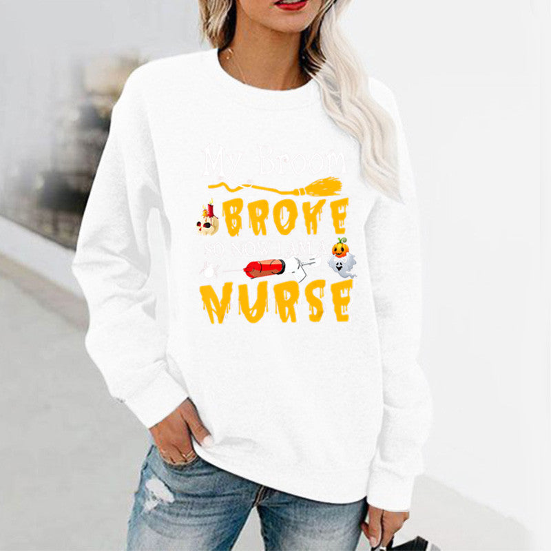Halloween Costumes Pattern Printed Long Sleeve Capless round Neck Sweater