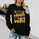 Halloween Costumes Pattern Printed Long Sleeve Capless round Neck Sweater