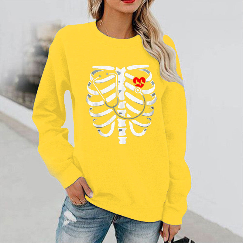 Halloween Costumes Fun Pattern Printed Long Sleeve Capless round Neck Sweater