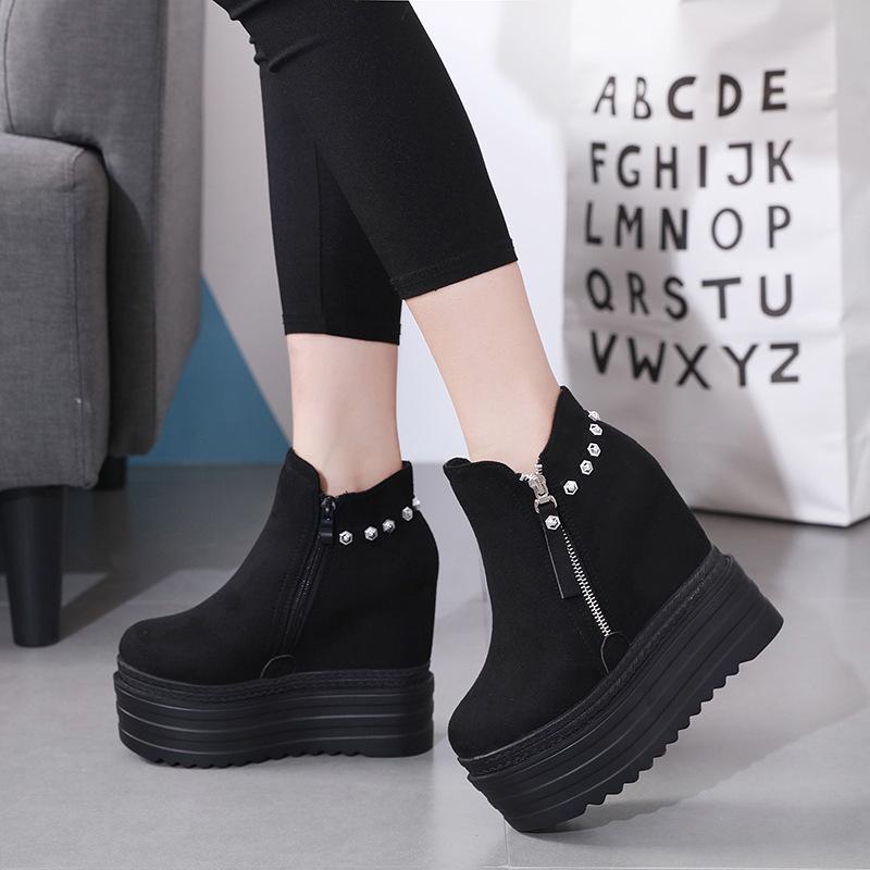 Platform Heels for Women High Heel Boots Women's Platform round Toe Invisible Elevated Women's Boots