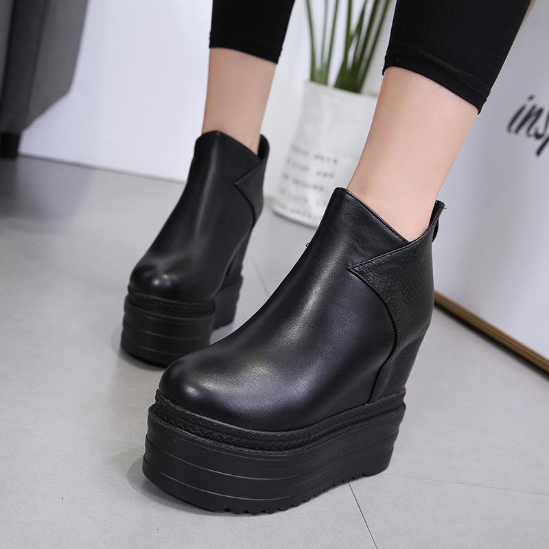 Platform Heels for Women Autumn Stitching Thick Bottom High Heel Martin Boots