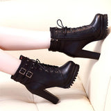 Platform Heels for Women Booties Women Chunky Heel Platform Lace-up Martin Boots Fashion Short Boots