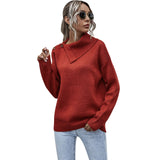 Women Pullover Knit Sweater Side Lapel Pullover Autumn and Winter Leisure Shoulder Button Sweater