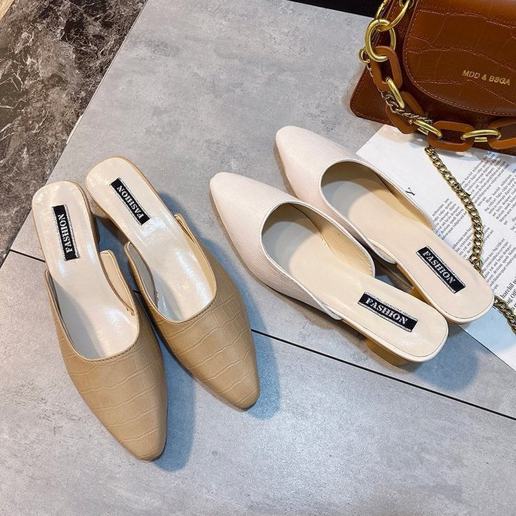 Women Open Toe Sandals Flats Slippers Chunky Heel Pointed-Toe Fashion Outdoor Shoes