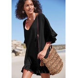 Coachella Music Festival Outfits Beach Cover-up Solid Color V-neck Bikini Loose