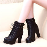 Platform Heels for Women Booties Women Chunky Heel Platform Lace-up Martin Boots Fashion Short Boots