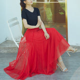 MIDI Mauve Skirt Long Skirt Large Swing Skirt Slimming A- line Skirt Cover Purple Gauze Skirt
