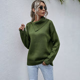 Women Pullover Knit Sweater Side Lapel Pullover Autumn and Winter Leisure Shoulder Button Sweater