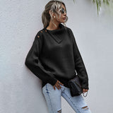 Women Pullover Knit Sweater Side Lapel Pullover Autumn and Winter Leisure Shoulder Button Sweater