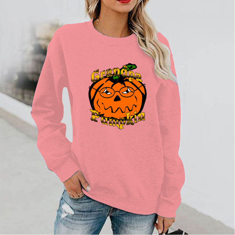 Halloween Costumes Fun Pattern Printed Long Sleeve Capless round Neck Sweater