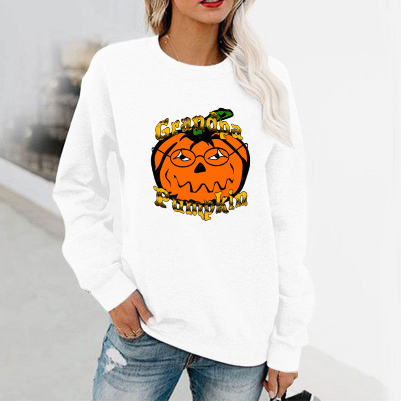 Halloween Costumes Fun Pattern Printed Long Sleeve Capless round Neck Sweater