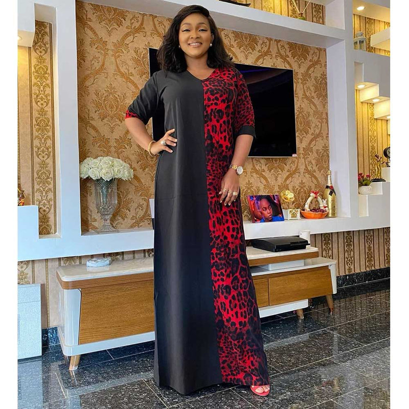 African Women's Wear Red Stitching Loose Dress African Dashiki Ankara Styles Dress