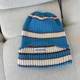 Red Beanie Hat Colorful Striped Woolen Cap Women's Autumn and Winter Casual Knitted Hat