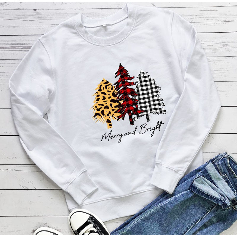 Merry and Bright Sweatshirts Christmas Tree Casual round Neck Sweater