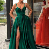Emerald Green Dress Sling Slim Fit Slit Sexy Solid Color
