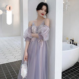 Mauve Dress Bridesmaid Purple Women's Autumn and Winter Fairy Slim Fit