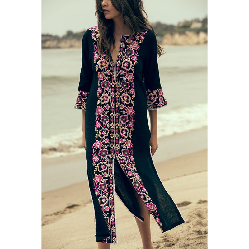 Beth Dutton Bohemian Dress Winter Autumn Midi Dresses Embroidered Midi Dress