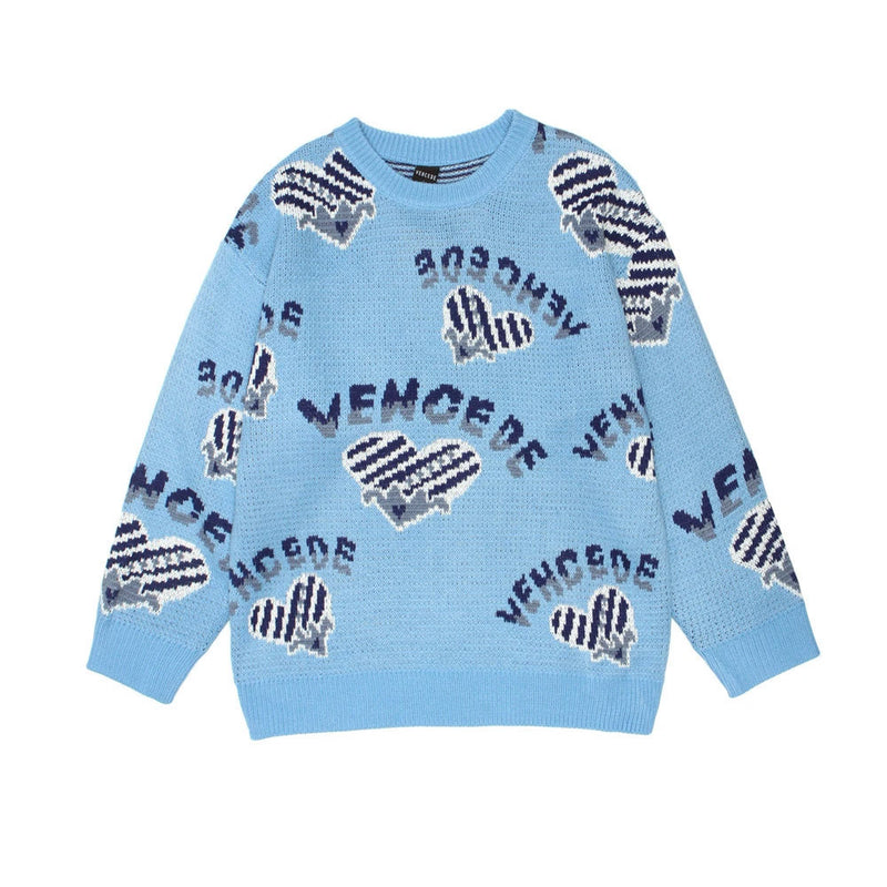 Men Sweater Heart Letter Brocade Sweater Men's Fashion Brand Loose Long Sleeve Top Sweater