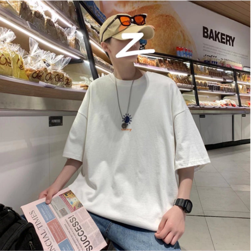 Men T-Shirts Half Sleeve Solid Color Loose