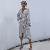 Coachella Music Festival Outfits Ruffled Dress Long Sleeve V-neck Ethnic Style