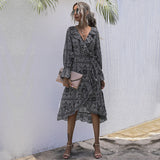 Coachella Music Festival Outfits Ruffled Dress Long Sleeve V-neck Ethnic Style