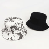 Bucket Hat Fishing Cap Cotton Print Fisherman Hat Leisure Basin Hat Men and Women Black Hat