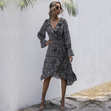 Coachella Music Festival Outfits Ruffled Dress Long Sleeve V-neck Ethnic Style