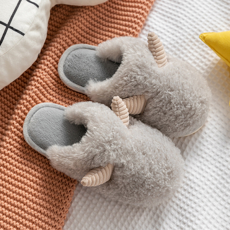 Cotton Slippers Autumn and Winter Plush Slippers Women's Winter Men's Indoor Couple Hair Cotton Slippers Men