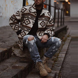 Men Winter Coats Man Fall Outfits Men's Coat Autumn Printed Geometric Pattern Jacket