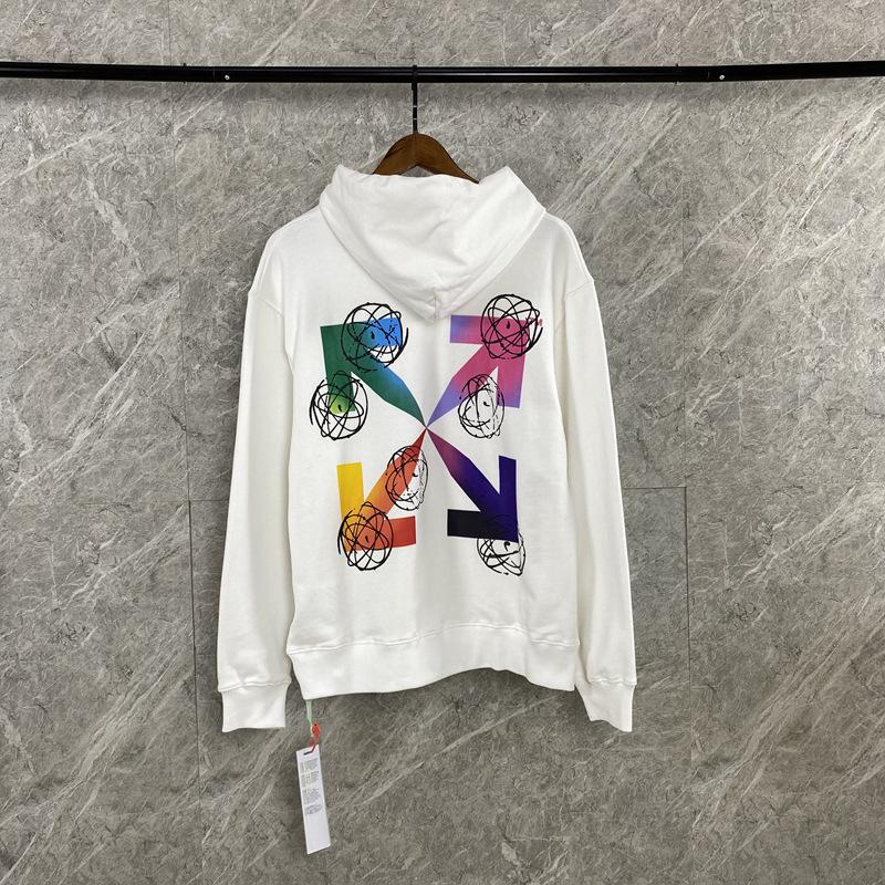 Off White Hoodie With Arrow Print Colorful Gradient Arrow Cotton Hooded Sweater Ow Men'S And Women'S Tops Owt