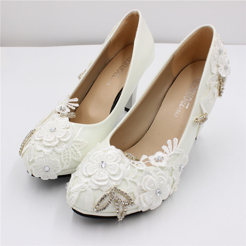 Low Heel Wedding Shoes White High-Heeled Bridal Shoes Plus Size Women's Shoes