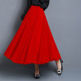 MIDI Mauve Skirt Autumn and Winter High Waist A- line Mid-Length Purple Mesh Skirt