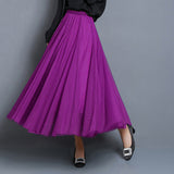 MIDI Mauve Skirt Autumn and Winter High Waist A- line Mid-Length Purple Mesh Skirt