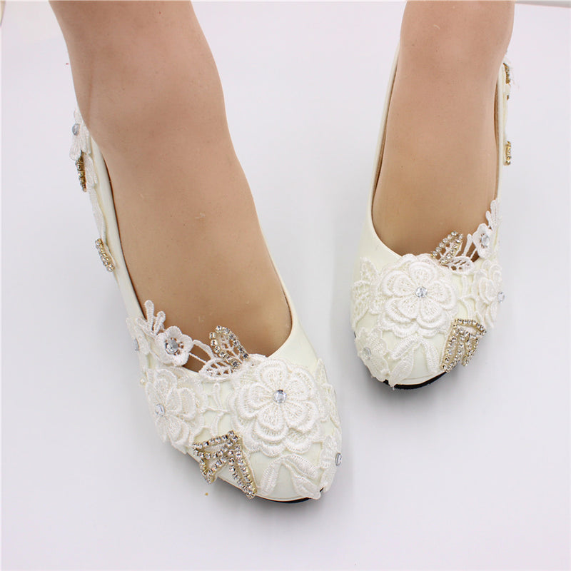 Low Heel Wedding Shoes White High-Heeled Bridal Shoes Plus Size Women's Shoes