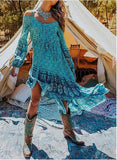 Gypsy Girl Outfits Printed Off-the-Shoulder Strap Irregular Swing Dress