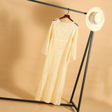 Coachella Music Festival Outfits Sexy Cutout Knitted Beach Dress Long Sleeve Sun Protection Clothing
