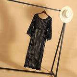 Coachella Music Festival Outfits Sexy Cutout Knitted Beach Dress Long Sleeve Sun Protection Clothing