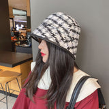 Vintage Check Bucket Hat Woolen Plaid Big Brim Bucket Hat