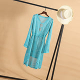 Coachella Music Festival Outfits Hollow out Knitted Dress Flare Sleeve Beach Jacket Sexy