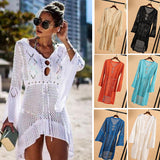 Coachella Music Festival Outfits Hollow out Knitted Dress Flare Sleeve Beach Jacket Sexy