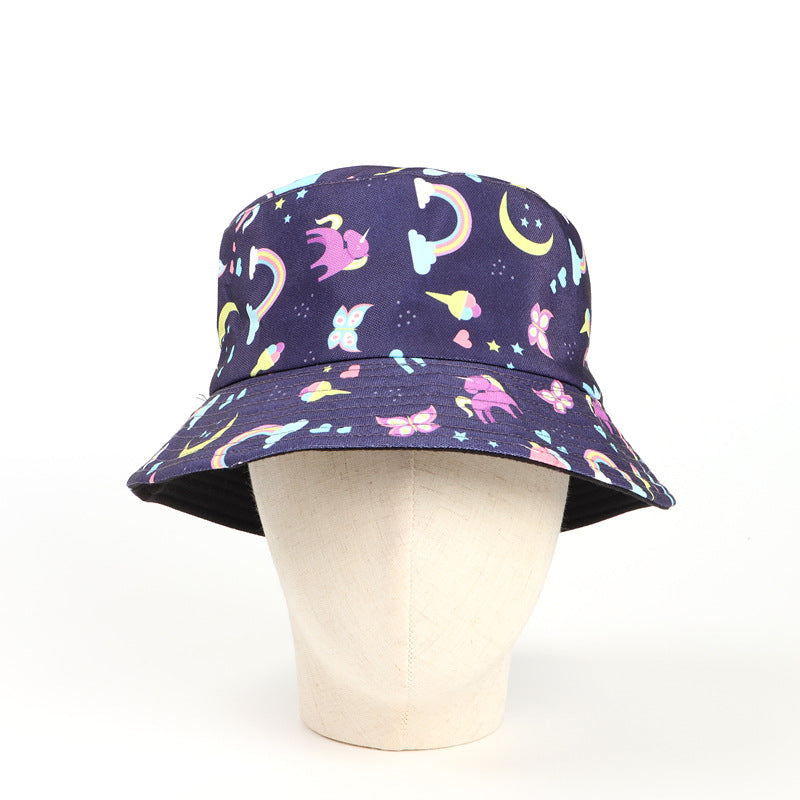Bucket Hat Fishing Cap Cotton Print Fisherman Hat Men and Women Sky Color Sun-Proof Basin Hat