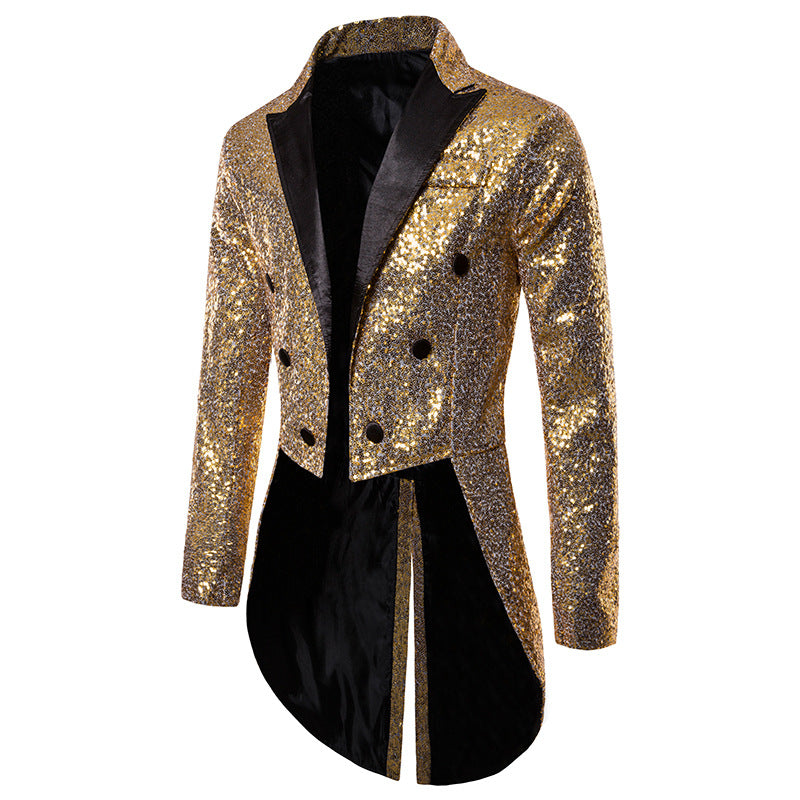 Men Prom Outfits Swallowtail Banquet Sequined Suit