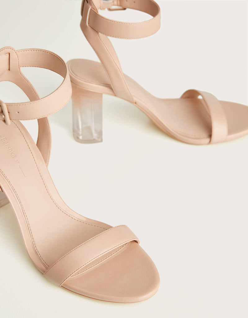 Nude Block Heels Women's Shoes Black Transparent Thick High Heel Buckle Sandals