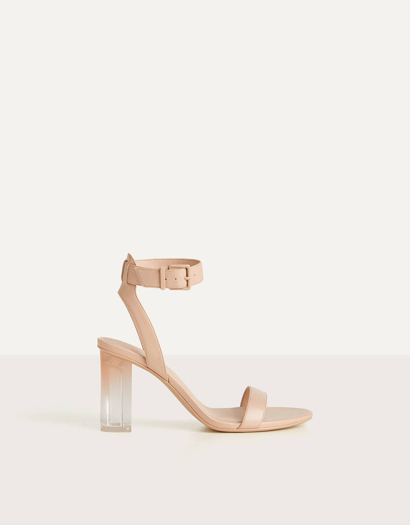 Nude Block Heels Women's Shoes Black Transparent Thick High Heel Buckle Sandals