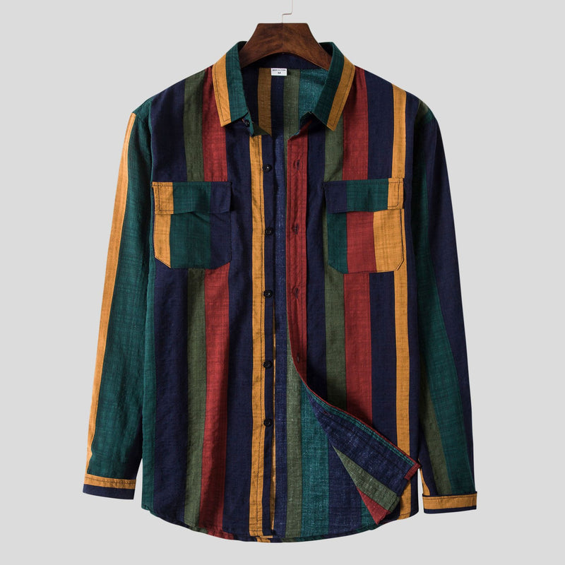 Camp Collar Shirt Striped Casual Long Sleeve Shirt
