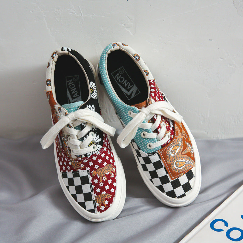 Canvas Shoes Spring Plaid Low-Top Canvas Shoes Men and Women Couple Shoes Vintage Skateboard Shoes