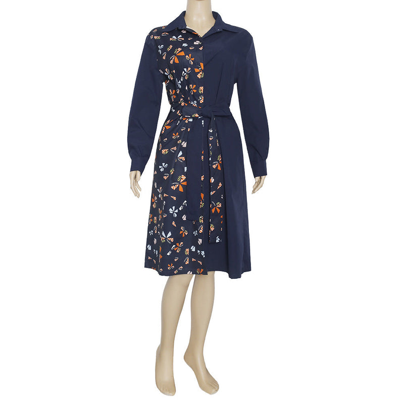 African Women's Wear Stand Collar Stitching Tied Long Sleeves Shirt Dress African Dashiki Ankara Styles Dress