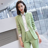 Interview Suit Women Green Plaid Suit Female Fall Winter Coat